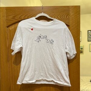 White Kids T-Shirt with Heart and Dog Print